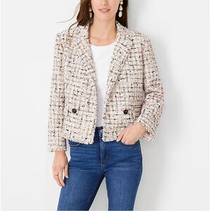 Ann Taylor Multicolored Tweed Double Breasted Blazer